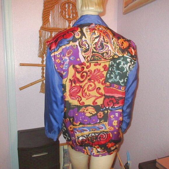 Vtg Oleg Cassini Silk Bomber Jacket Size S Psychedelic Disco Art To Wear 80s - Picture 8 of 13